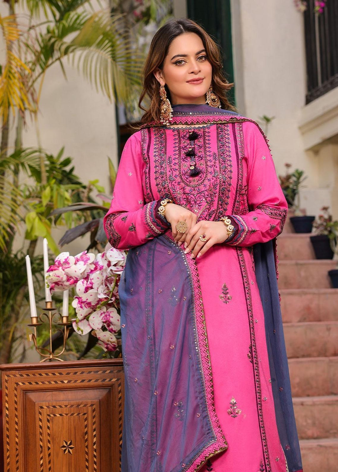 Zarq Barq By Asim Jofa Embroidered Cambric Suits Unstitched 3 Piece AJ23ZB AJZB-19 - Eid Collection