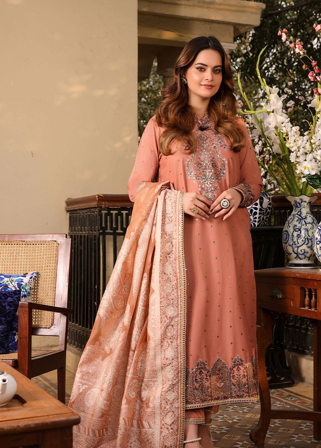 Zarq Barq By Asim Jofa Embroidered Cambric Suits Unstitched 3 Piece AJ23ZB AJZB-23 - Eid Collection
