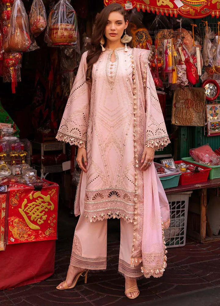 Zarqash Embroidered Lawn Suit Unstitched 3 Piece ZRQ25LL ZQLU 008 Rose Marry - Summer Collection