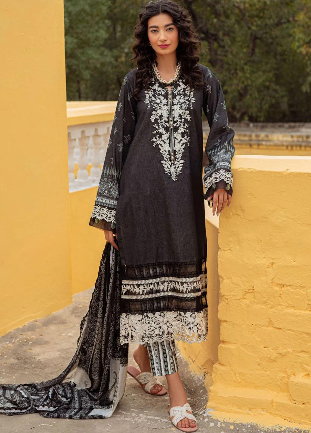 Tresor Luxe By Zarqash Embroidered Schiffli Suits Unstitched 3 Piece ZRQ23T ZQ 4A - Luxury Collection