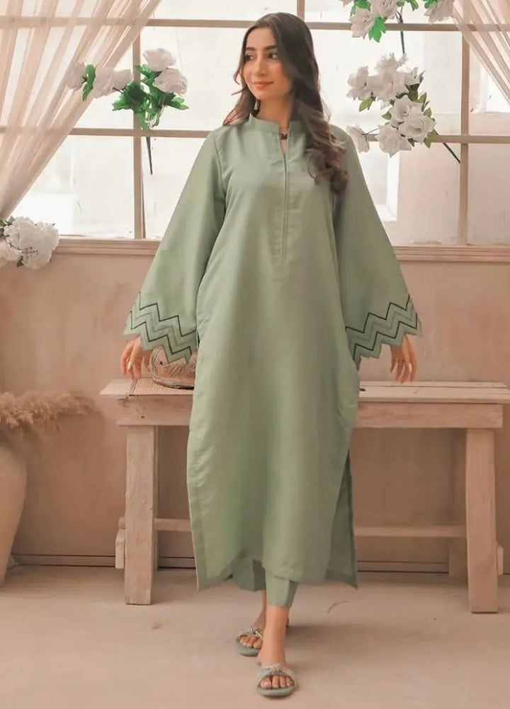 Zauk Women RTW Embroidered Rawsilk 2 Piece Suit ZK26RC Apple Green E-C-1 - Casual Collection