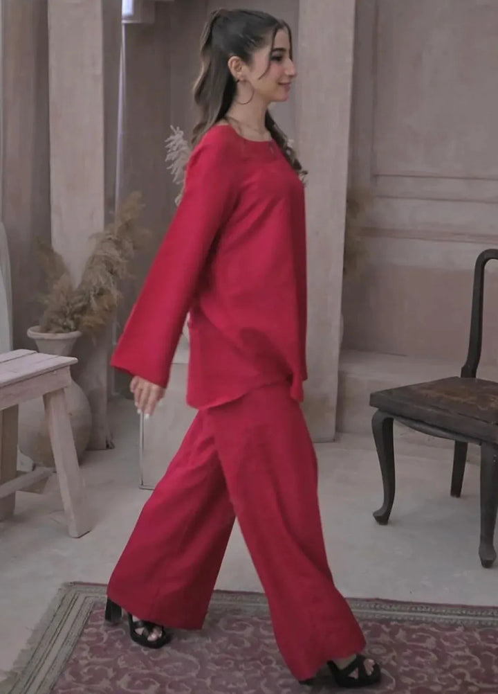 Zauk Luxury Pret Embroidered Raw Silk 2 Piece Suit Deep Pink