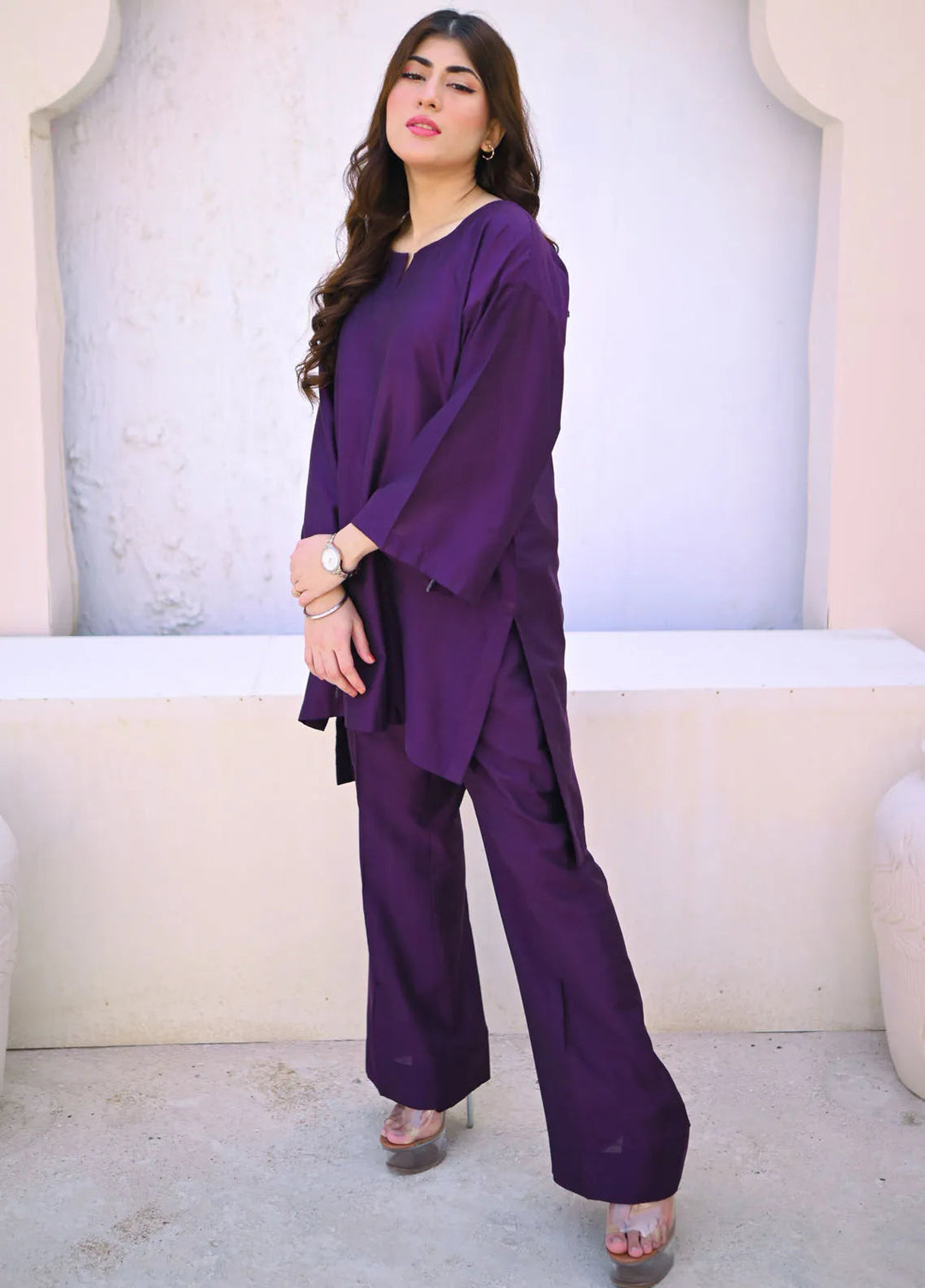 Zauk Pret Casual Cotton 2 Piece Suit Deep Violet