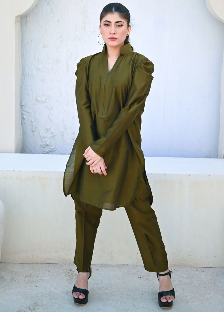 Zauk Women RTW Solids Khaadi Cotton 2 Piece Suit ZK26RC Moss Green W-B-3 - Casual Collection