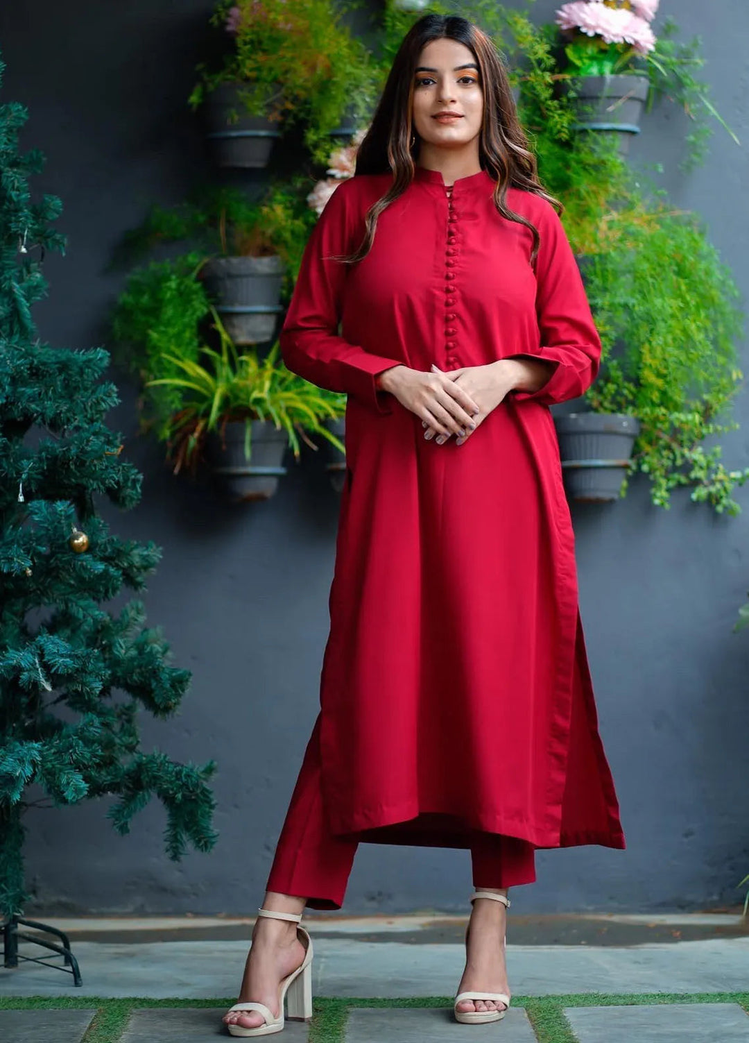 Zauk Pret Casual Georgette 2 Piece Suit Red