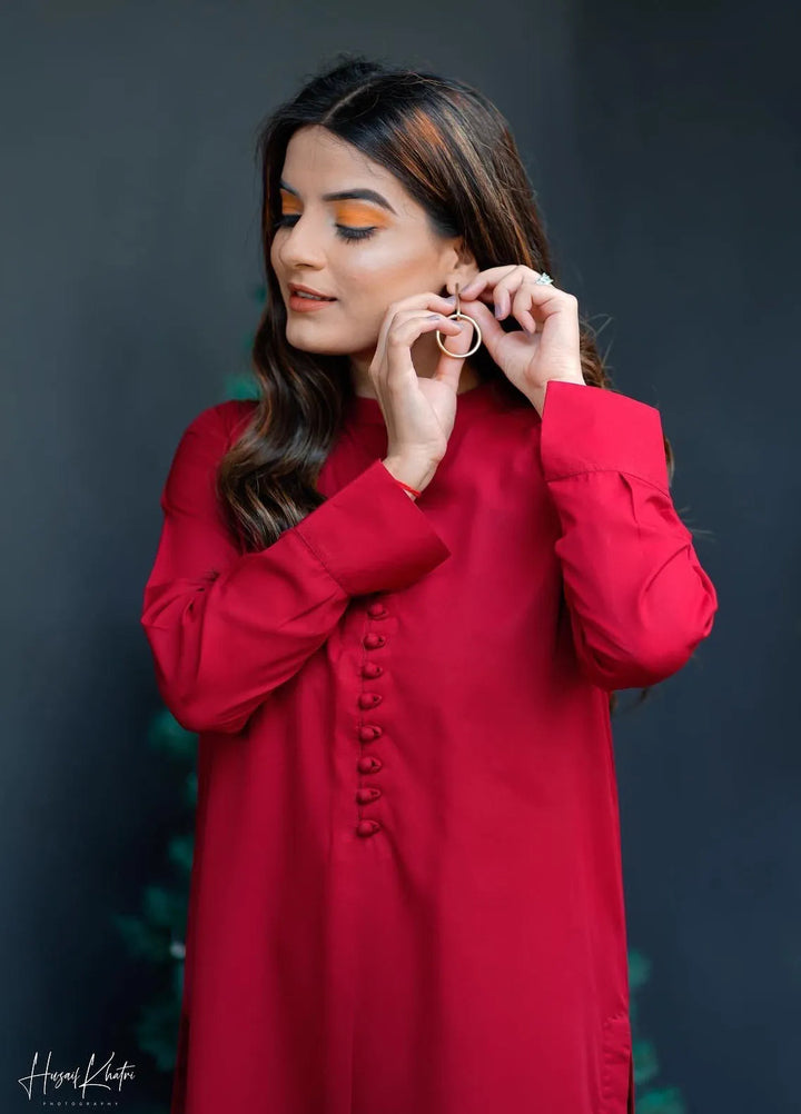 Zauk Pret Casual Georgette 2 Piece Suit Red