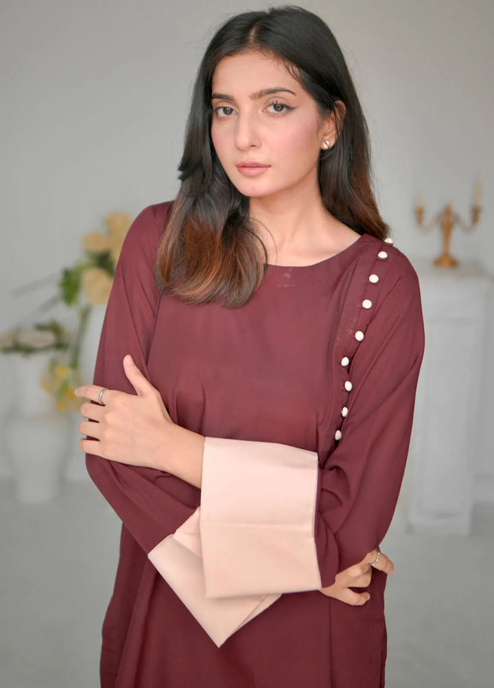 Zauk Pret Casual Georgette 2 Piece Suit Scarlet