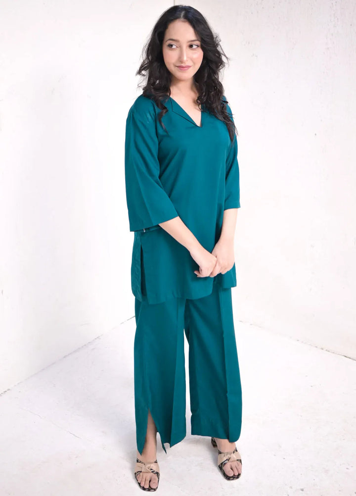 Zauk Pret Casual Georgette 2 Piece Suit Teal Green