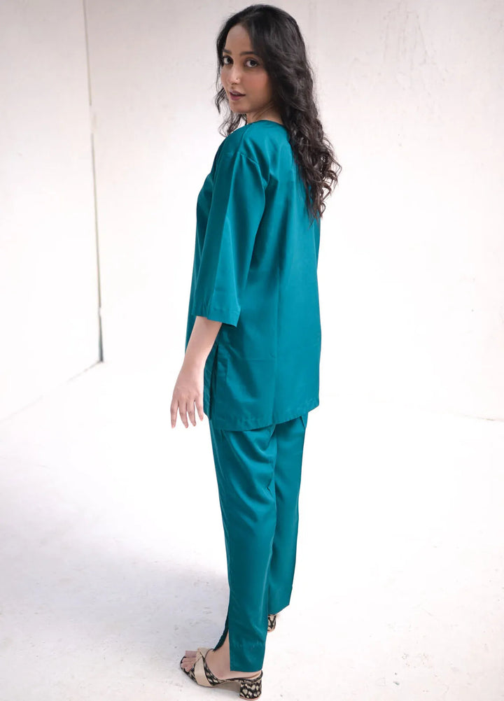 Zauk Pret Casual Georgette 2 Piece Suit Teal Green