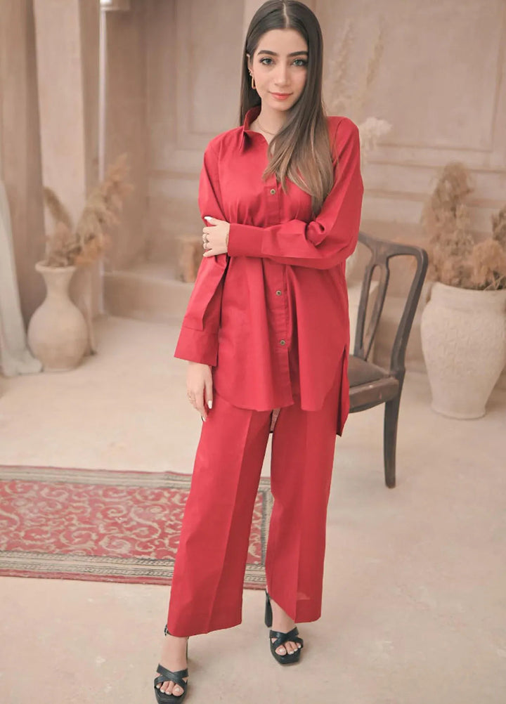 Zauk Pret Casual Lawn 2 Piece Suit Reddish Maroon