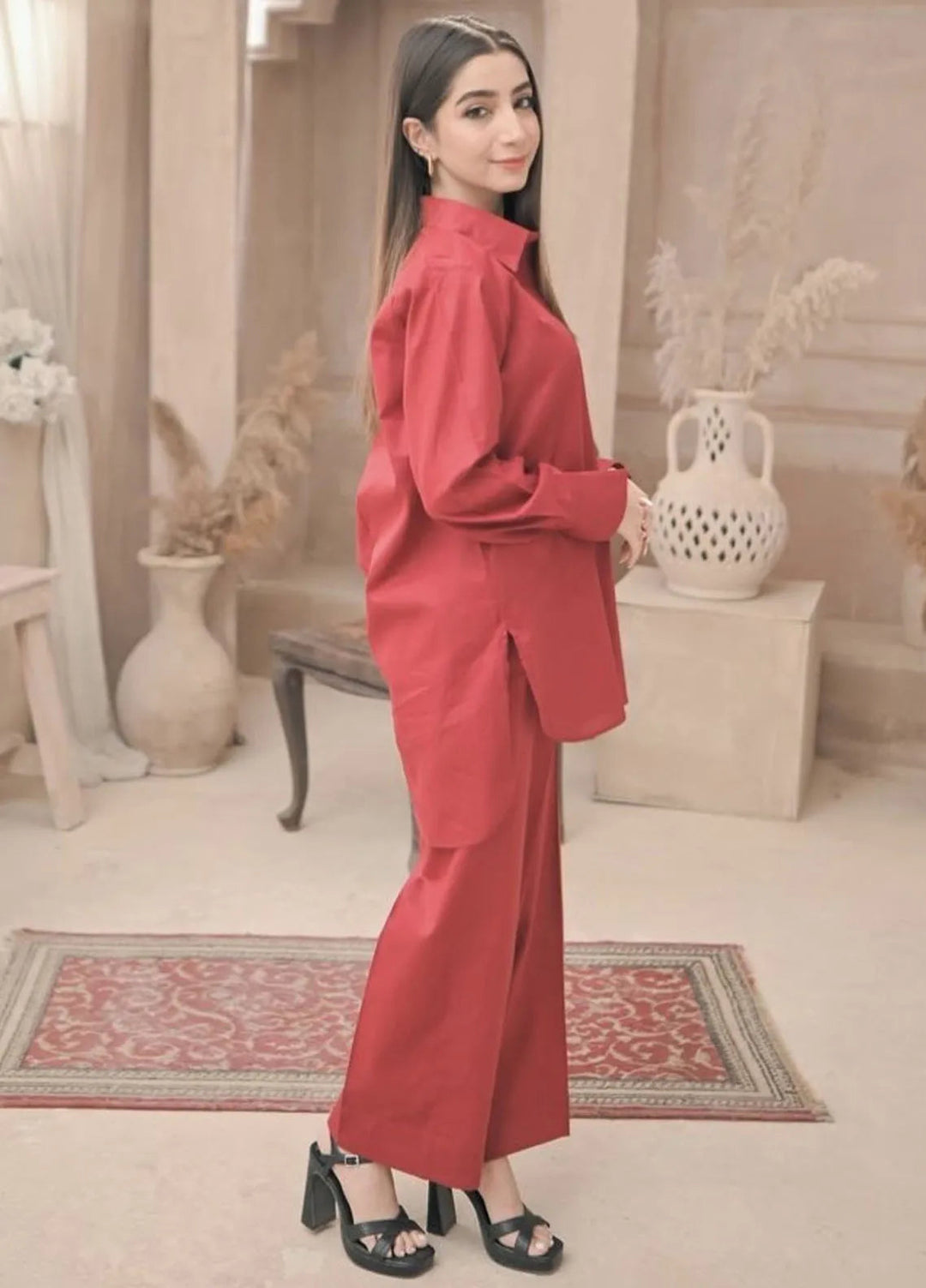 Zauk Pret Casual Lawn 2 Piece Suit Reddish Maroon