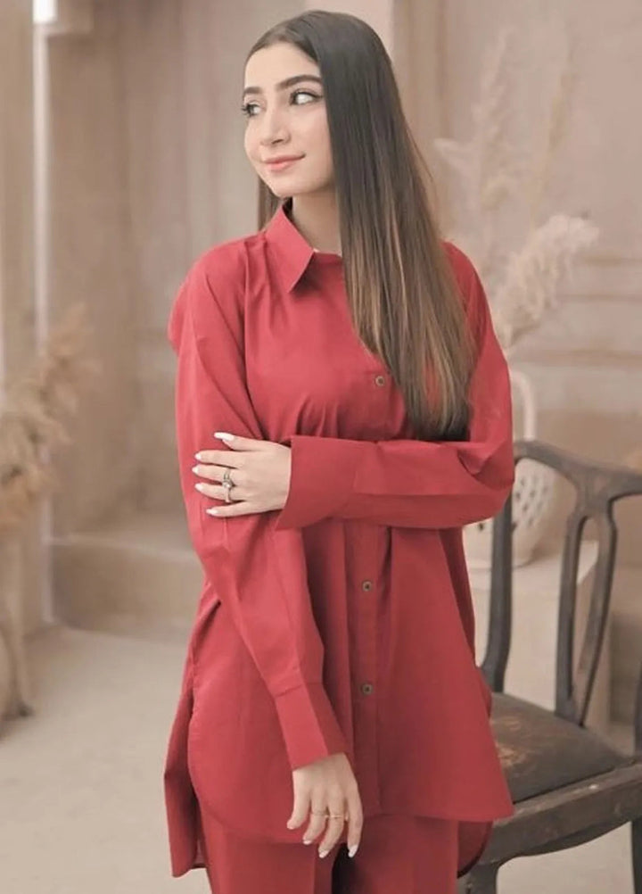 Zauk Pret Casual Lawn 2 Piece Suit Reddish Maroon