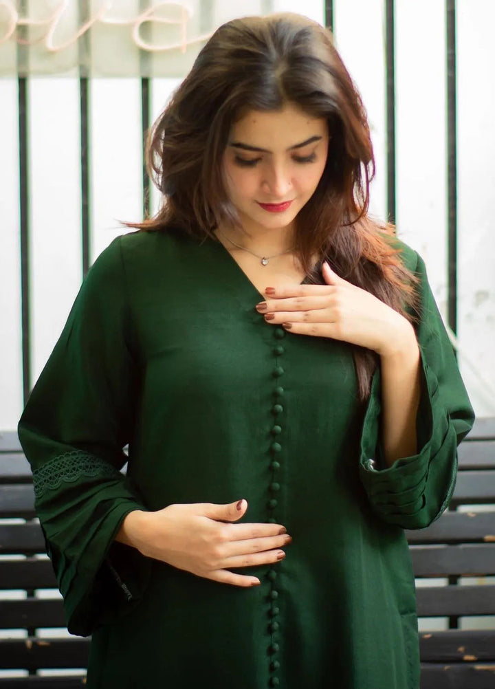 Zauk Pret Casual Raw Silk 2 Piece Suit Bottle Green Suit