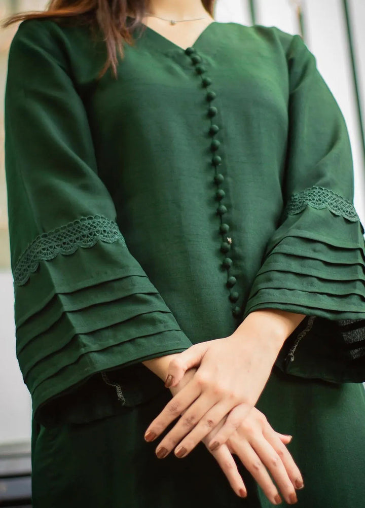 Zauk Pret Casual Raw Silk 2 Piece Suit Bottle Green Suit