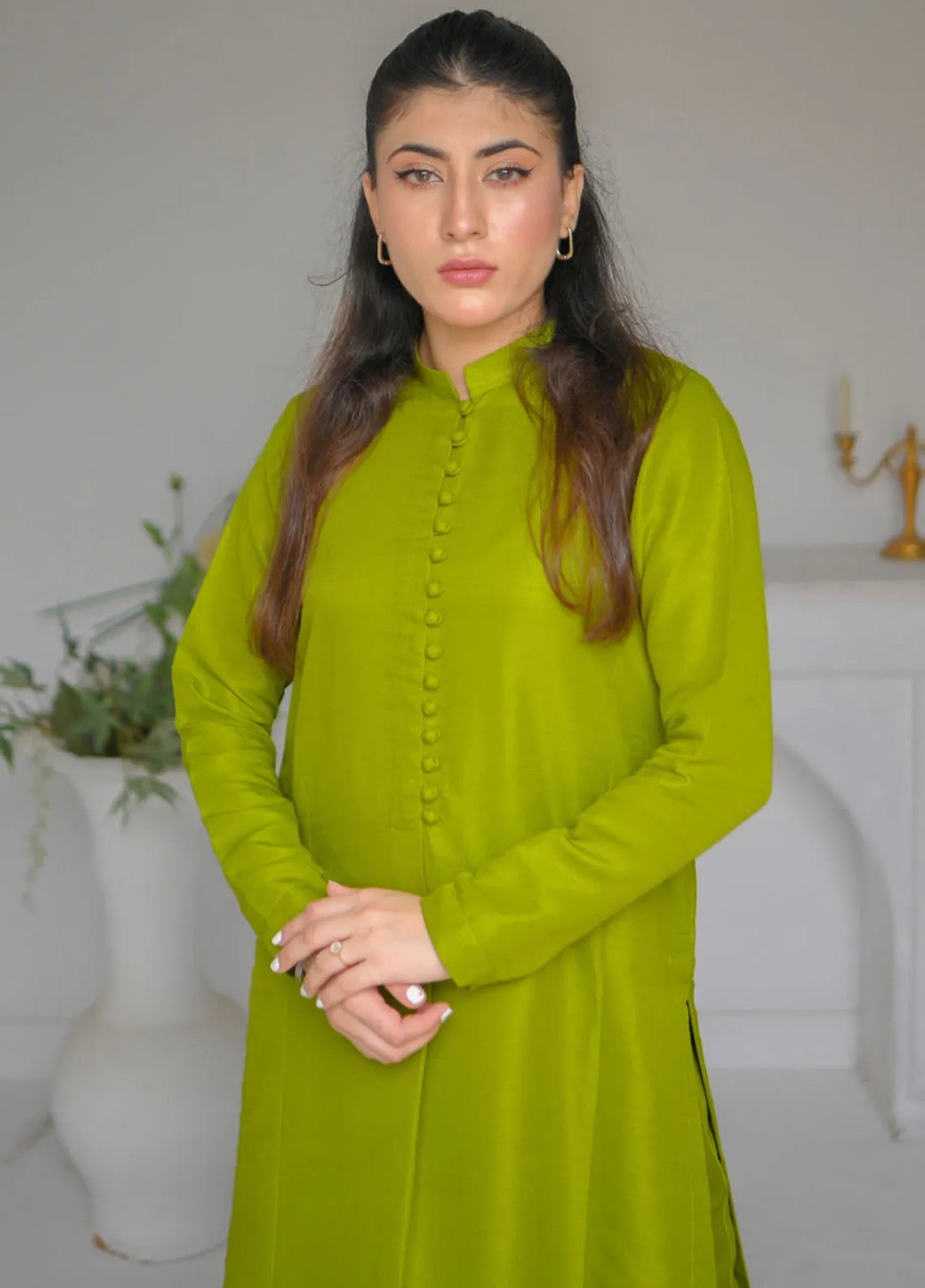 Zauk Women RTW Solids Indian Raw Silk 2 Piece Suit ZK26RC Pine P-C-3 - Casual Collection