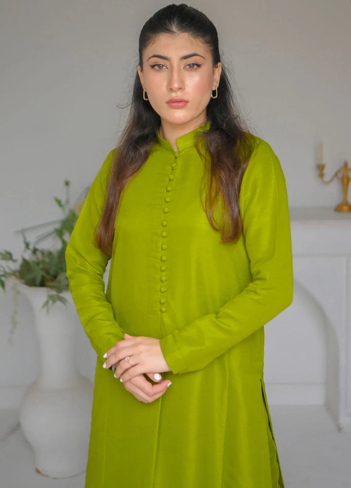 Zauk Women RTW Solids Indian Raw Silk 2 Piece Suit ZK26RC Pine P-C-3 - Casual Collection