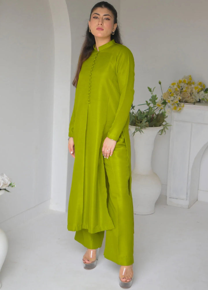 Zauk Women RTW Solids Indian Raw Silk 2 Piece Suit ZK26RC Pine P-C-3 - Casual Collection