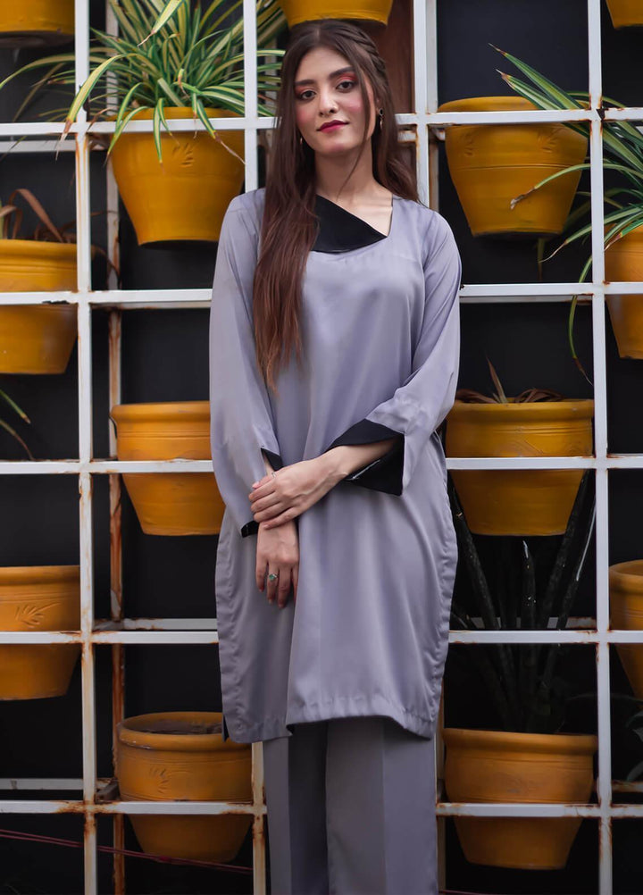 Zauk Pret Casual Georgette 2 Piece Suit Lava Gray