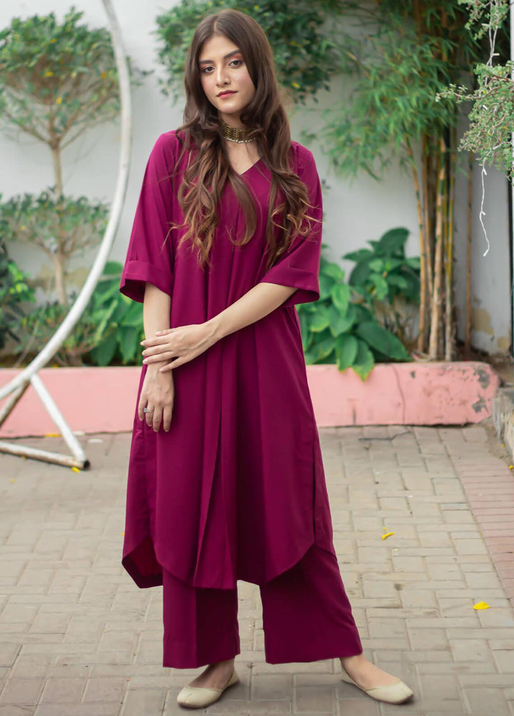 Zauk Pret Casual Georgette 2 Piece Suit Magenta