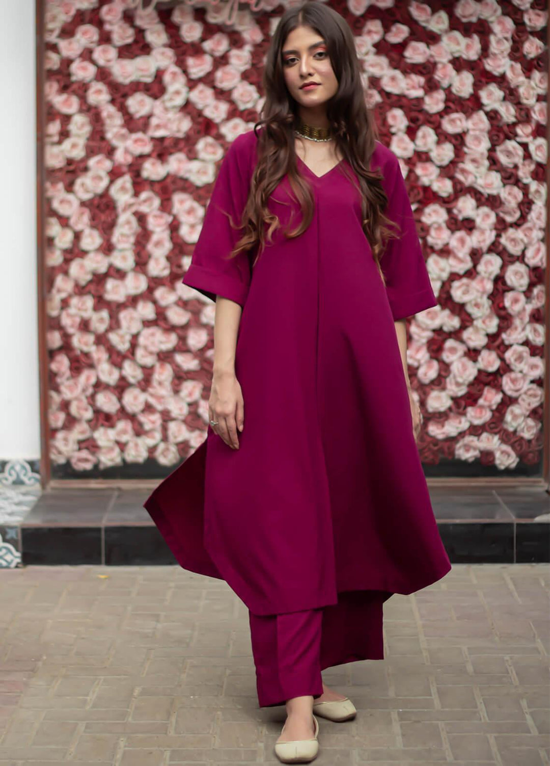 Zauk Pret Casual Georgette 2 Piece Suit Magenta