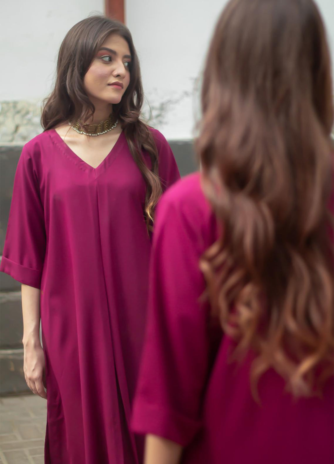 Zauk Pret Casual Georgette 2 Piece Suit Magenta