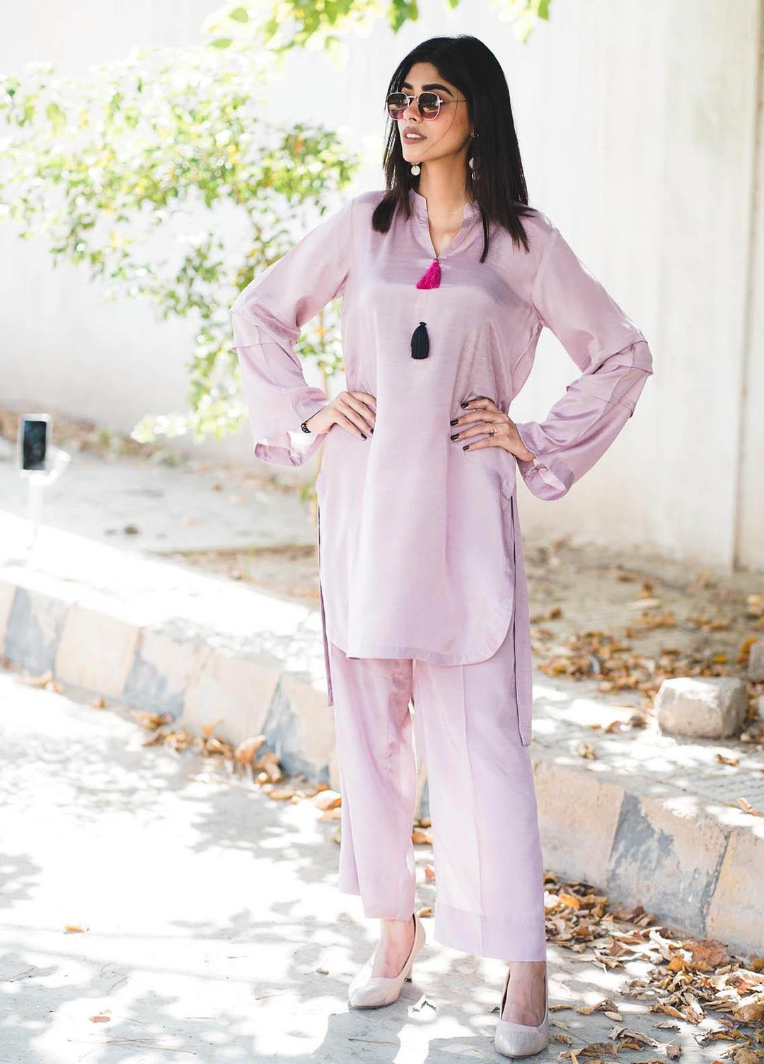 Zauk Casual Pret  Cotton Silk 2 Piece Dress ZK23CW Lilac two piece