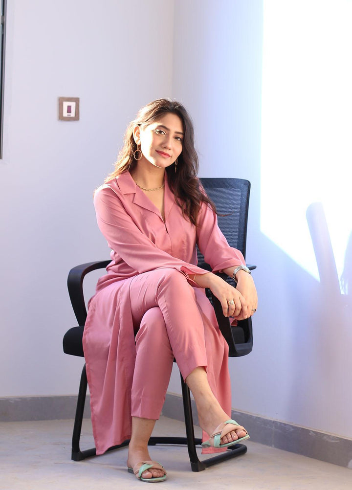 Zauk Casual Pret  Crepe 2 Piece Dress ZK23CW Flamingo pink two piece