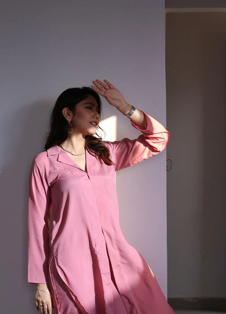 Zauk Women RTW Solids Georgette 2 Piece Suit ZK26RC Flamingo Pink V-6-4 - Casual Collection