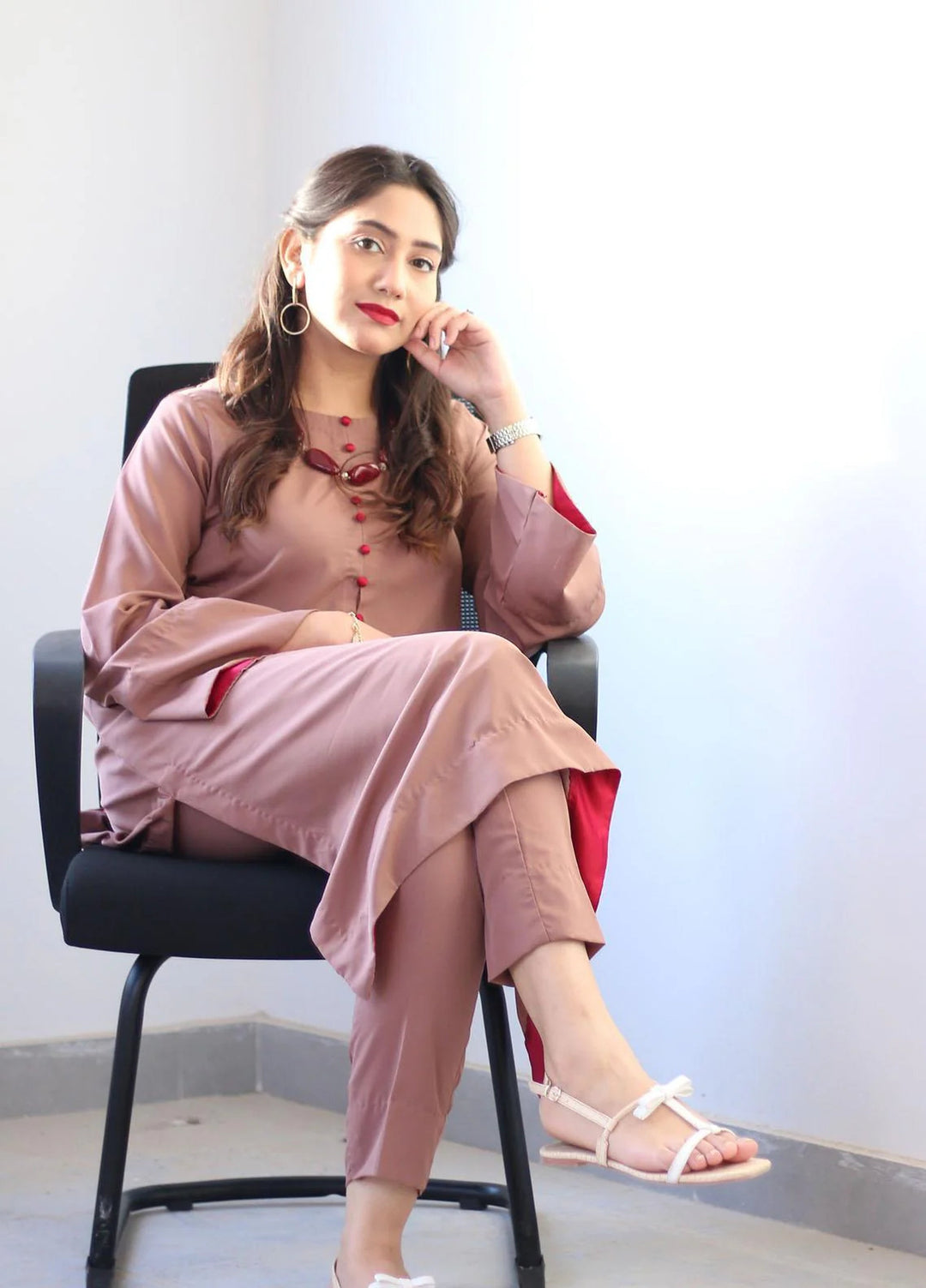 Zauk Women RTW Solids Georgette 2 Piece Suit ZK26RC Rust V-6-4 - Casual Collection