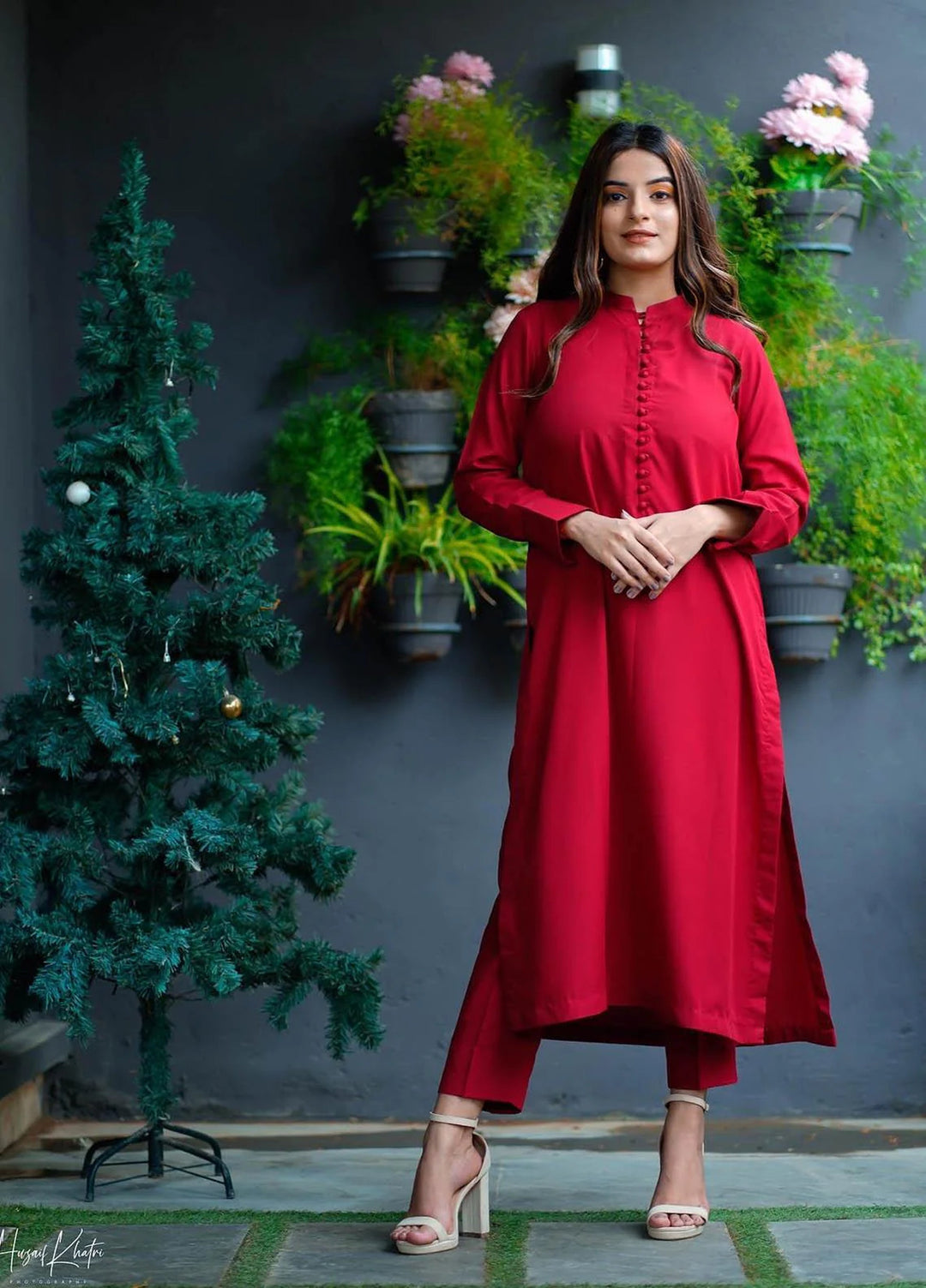 Zauk Women RTW Solids Swiss Malai 2 Piece Suit ZK26RC Red M-2 - Casual Collection