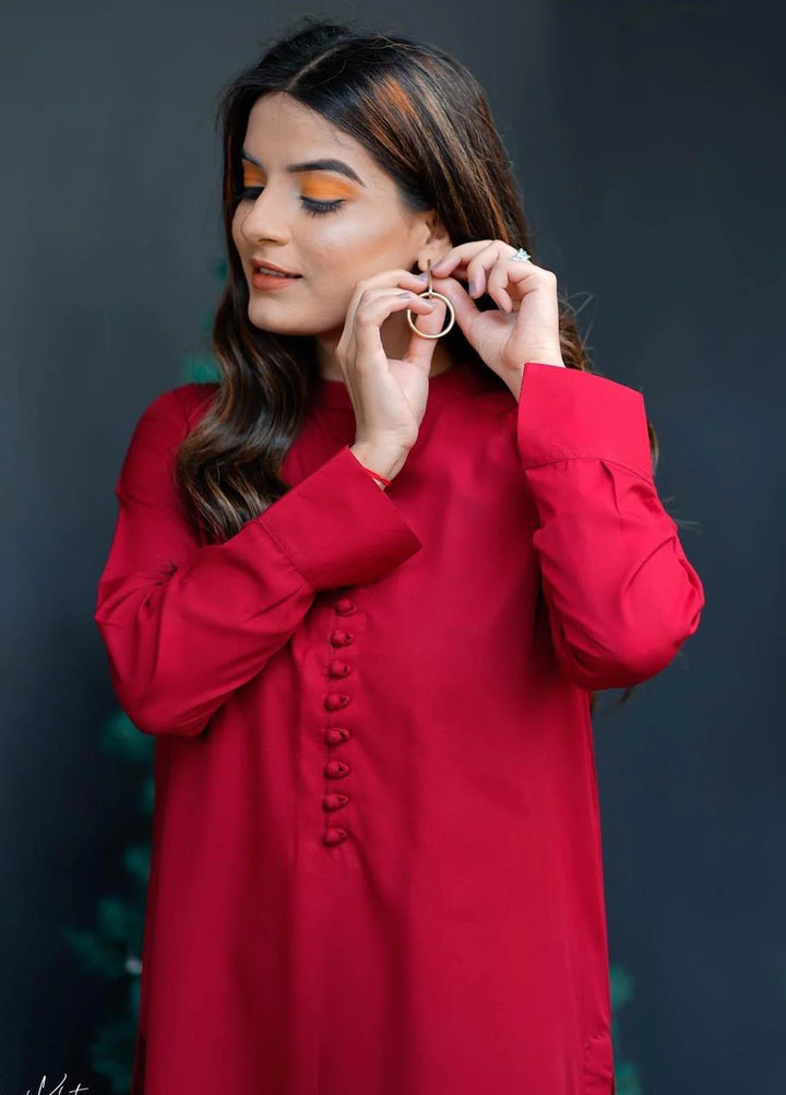 Zauk Women RTW Solids Swiss Malai 2 Piece Suit ZK26RC Red M-2 - Casual Collection