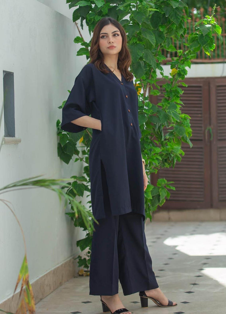 Zauk Casual Pret  Georgette 2 Piece Dress ZK23CW Navy blue two piece