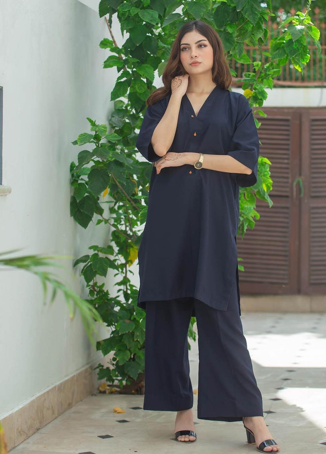 Zauk Casual Pret  Georgette 2 Piece Dress ZK23CW Navy blue two piece