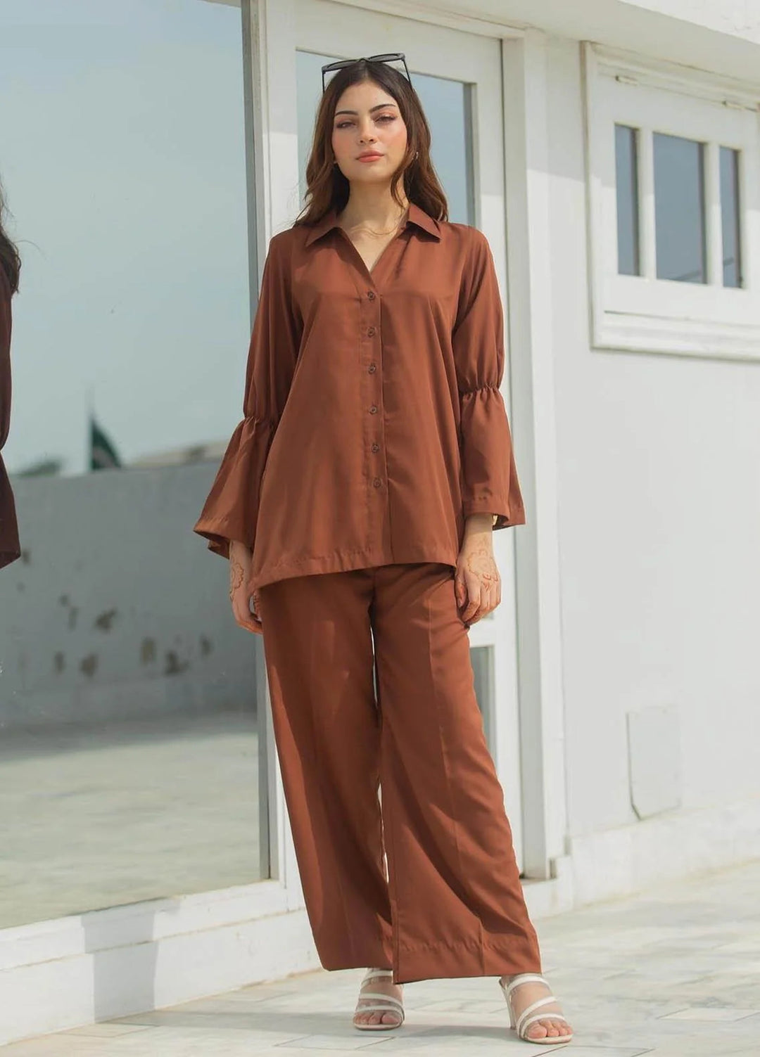 Zauk Women RTW Solids Swiss Malai 2 Piece Suit ZK26RC Brown V-2 - Casual Collection