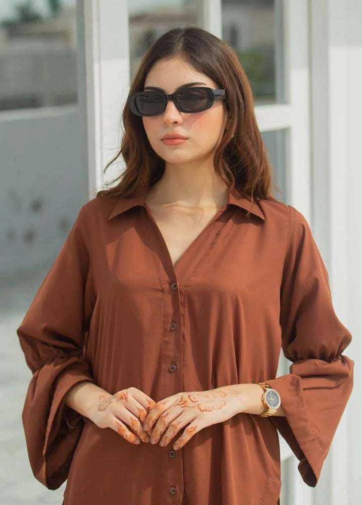 Zauk Women RTW Solids Swiss Malai 2 Piece Suit ZK26RC Brown V-2 - Casual Collection