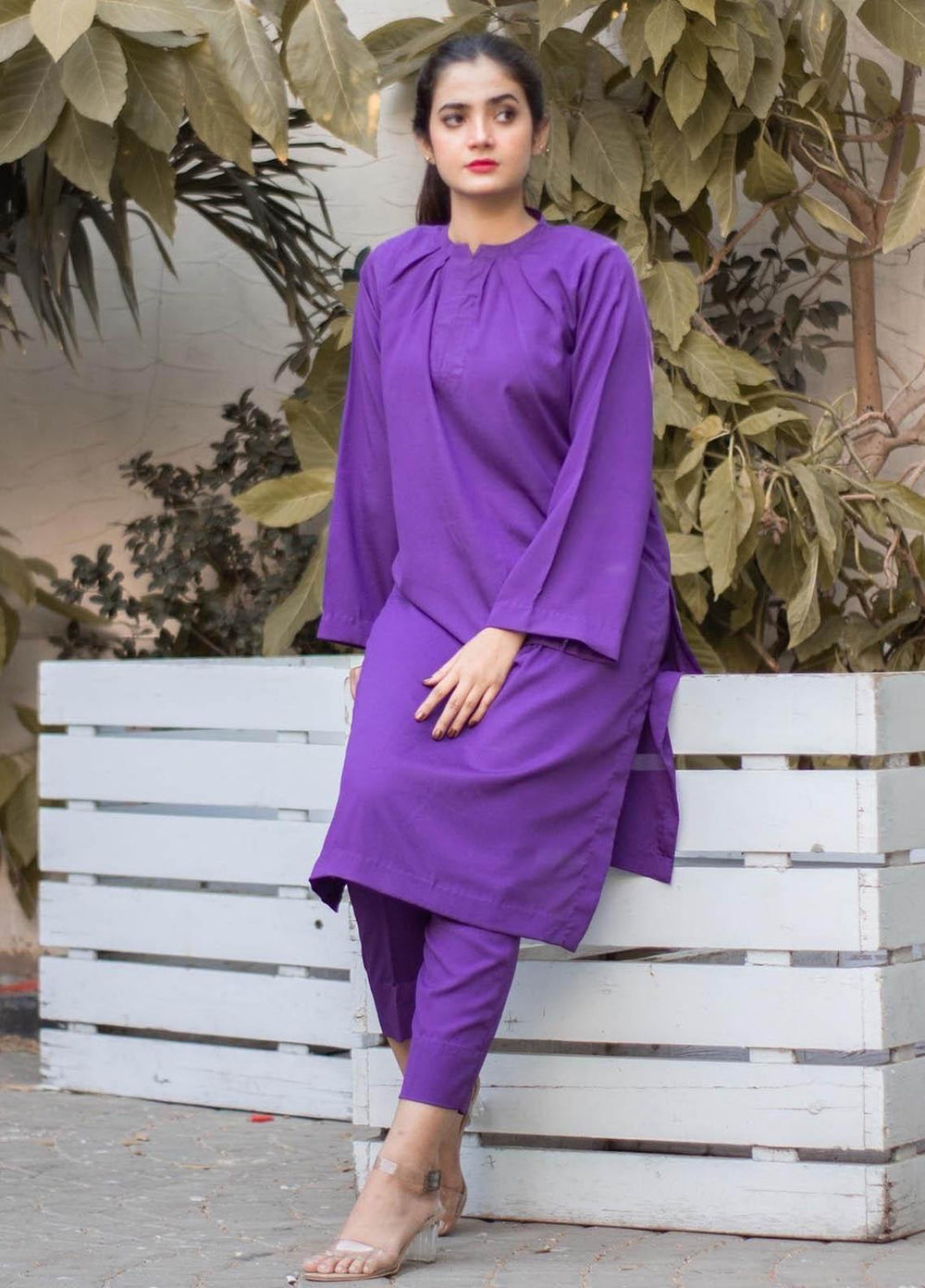 Zauk Casual Pret  Crepe 2 Piece Dress ZK23CW Purple two piece suit