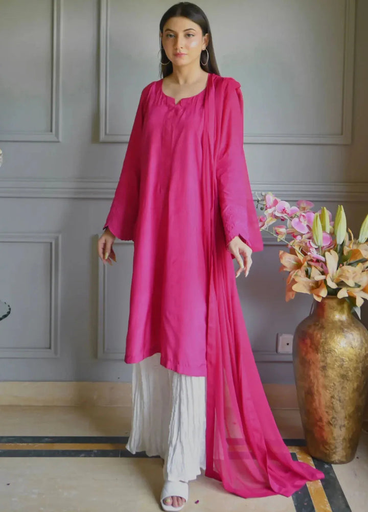 Zauk Pret Embroidered Raw Silk 3 Piece Suit Flora