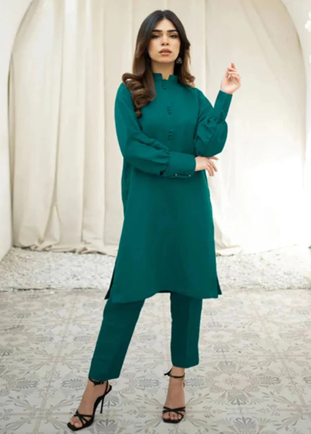 Zauk Women RTW Solids Rawsilk 2 Piece Suit ZK26RC Cactus E-D-4 - Casual Collection