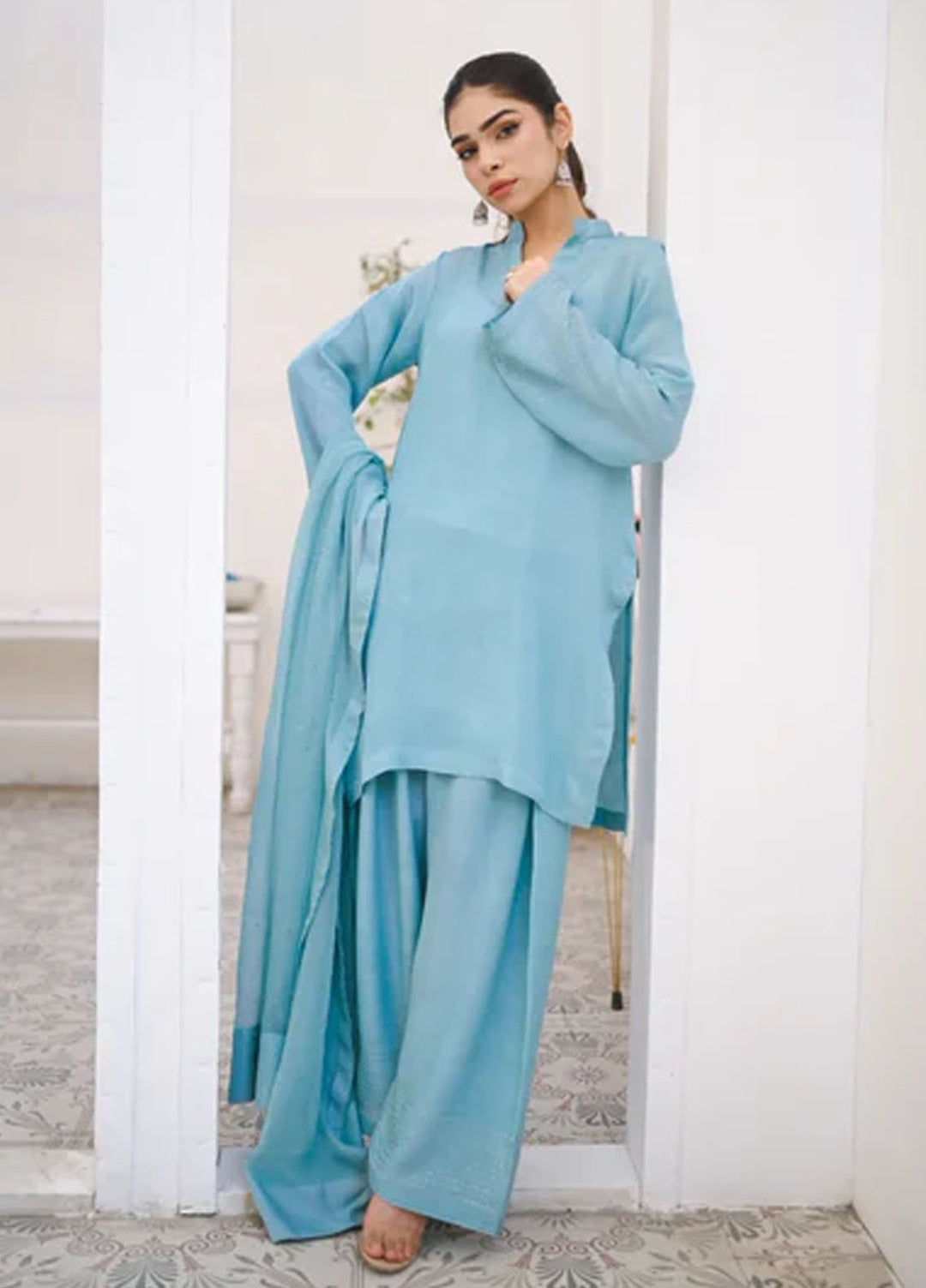 Zauk Pret Solids Raw Silk 3 Piece Cyan