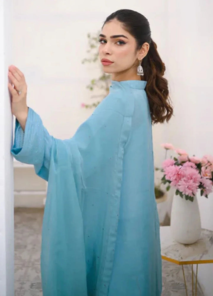 Zauk Women RTW Solids Rawsilk 3 Piece Suit ZK26RC CYAN E-D-1 - Casual Collection
