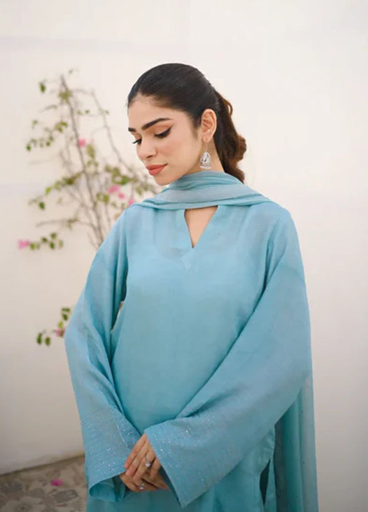 Zauk Pret Solids Raw Silk 3 Piece Cyan