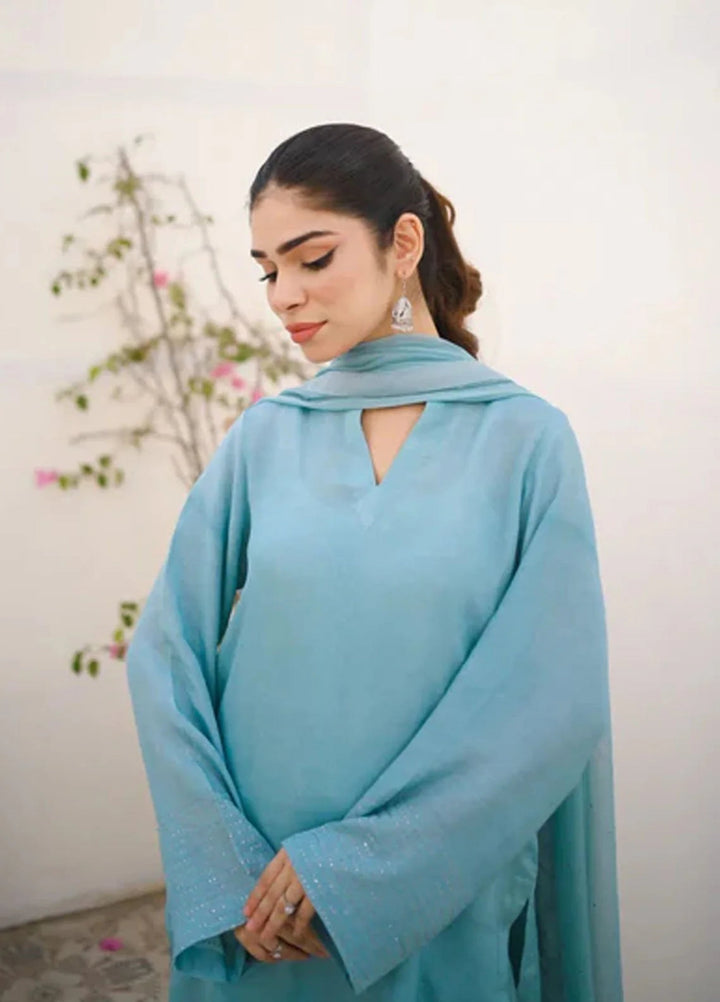 Zauk Women RTW Solids Rawsilk 3 Piece Suit ZK26RC CYAN E-D-1 - Casual Collection