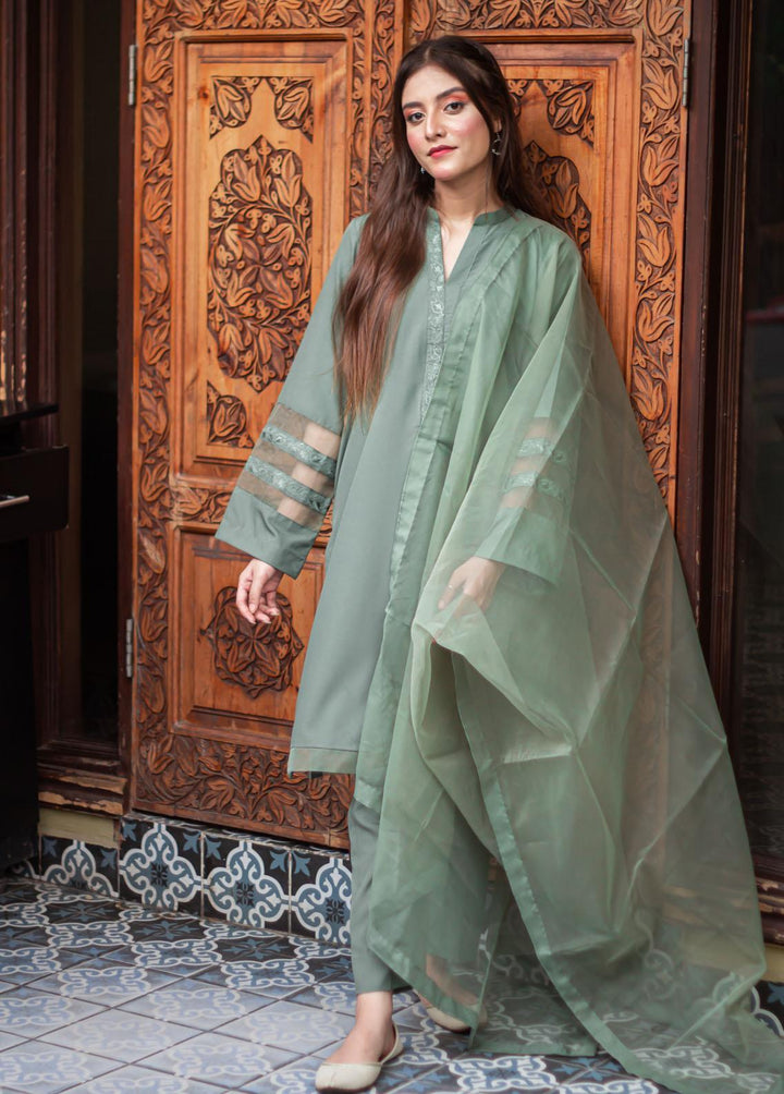 Zauk Pret Embroidered Georgette 3 Piece Suit ZK23F Olive Green