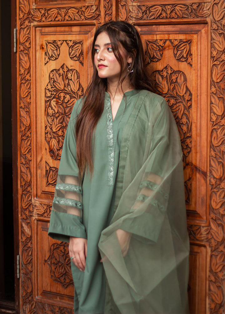 Zauk Pret Embroidered Georgette 3 Piece Suit ZK23F Olive Green