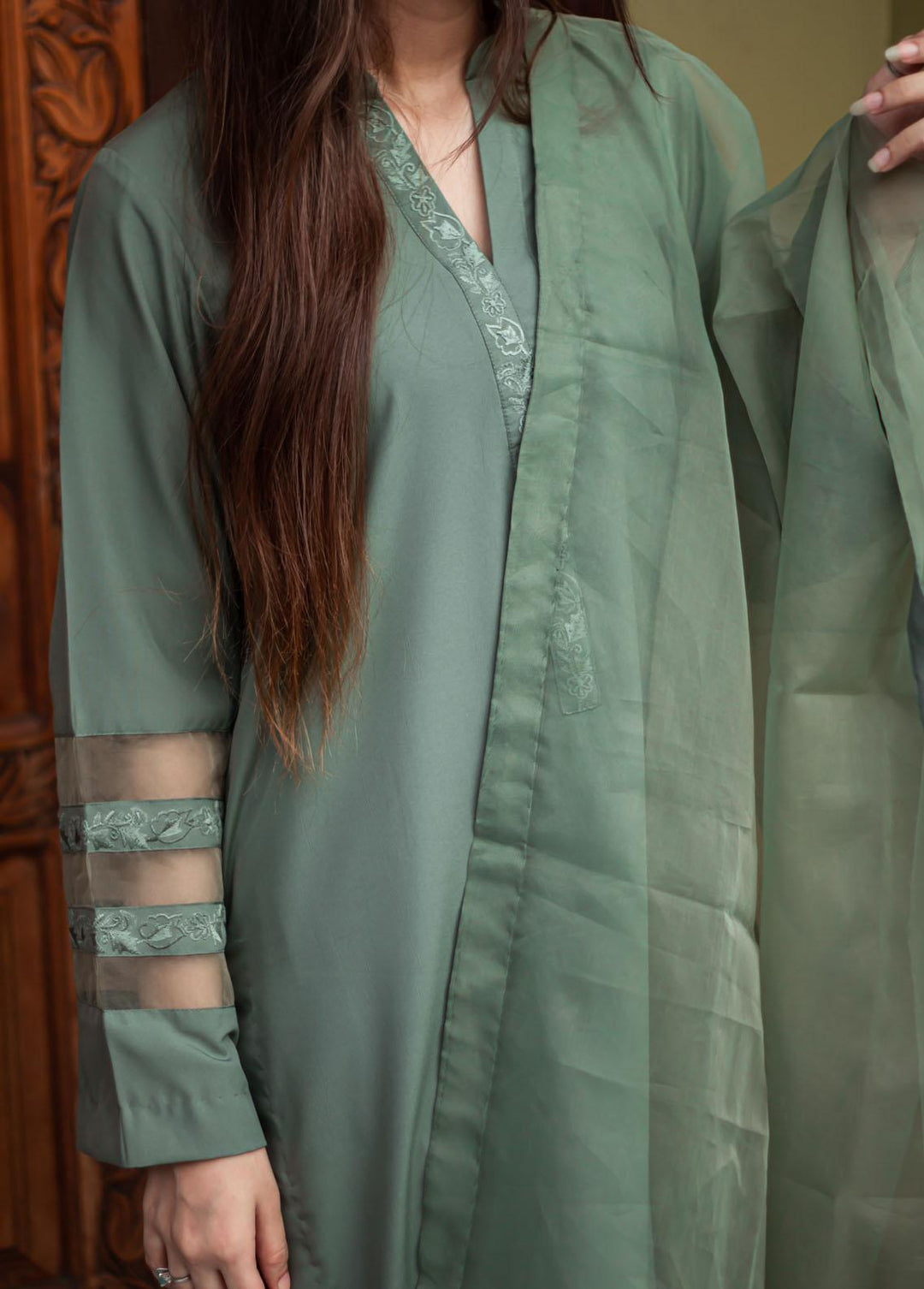 Zauk Pret Embroidered Georgette 3 Piece Suit ZK23F Olive Green