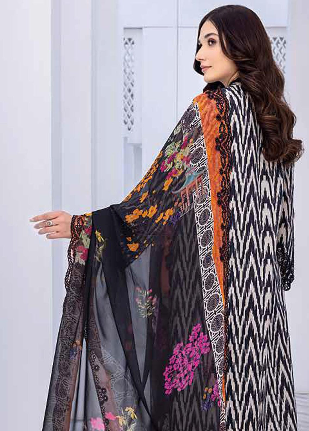Zauq By Charizma Embroidered Lawn Suits Unstitched 3 Piece CRZ23BW BWS-03 - Black & White Collection
