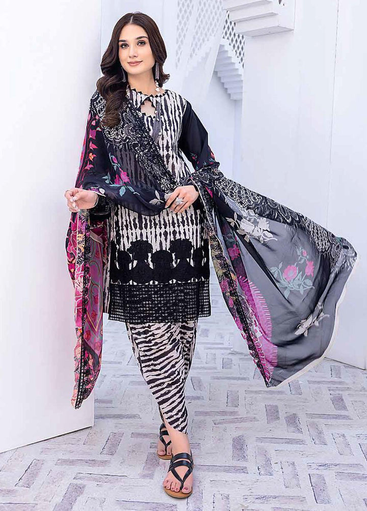 Zauq By Charizma Embroidered Lawn Suits Unstitched 3 Piece CRZ23BW BWS-06 - Black & White Collection