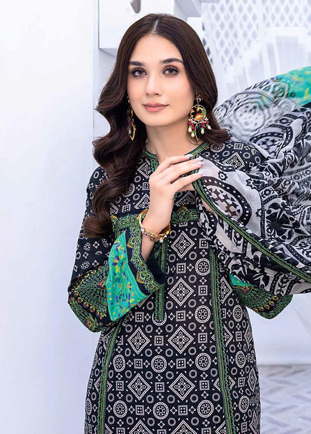 Zauq By Charizma Embroidered Lawn Suits Unstitched 3 Piece CRZ23BW BWS-08 - Black & White Collection