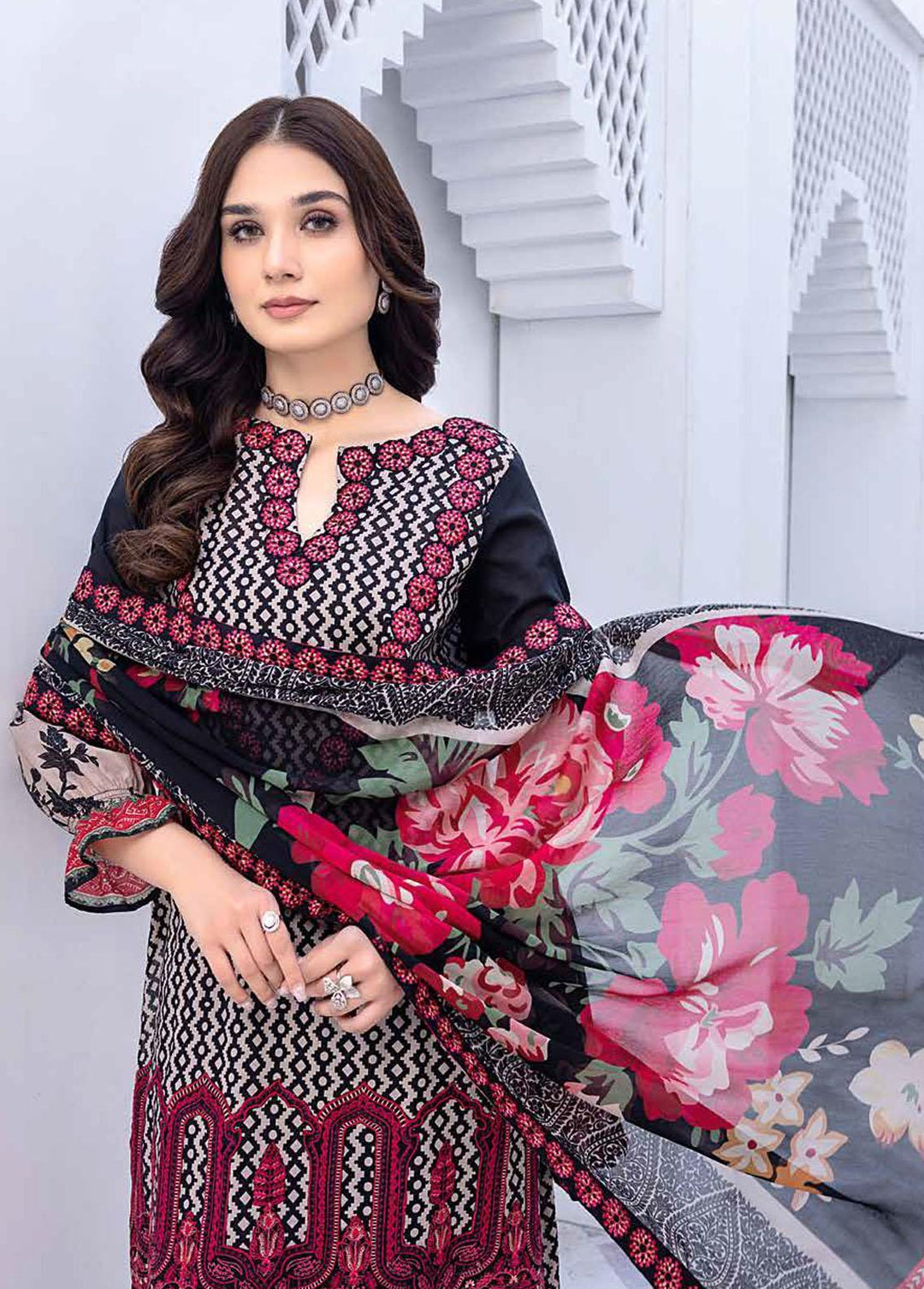Zauq By Charizma Embroidered Lawn Suits Unstitched 3 Piece CRZ23BW BWS-09 - Black & White Collection