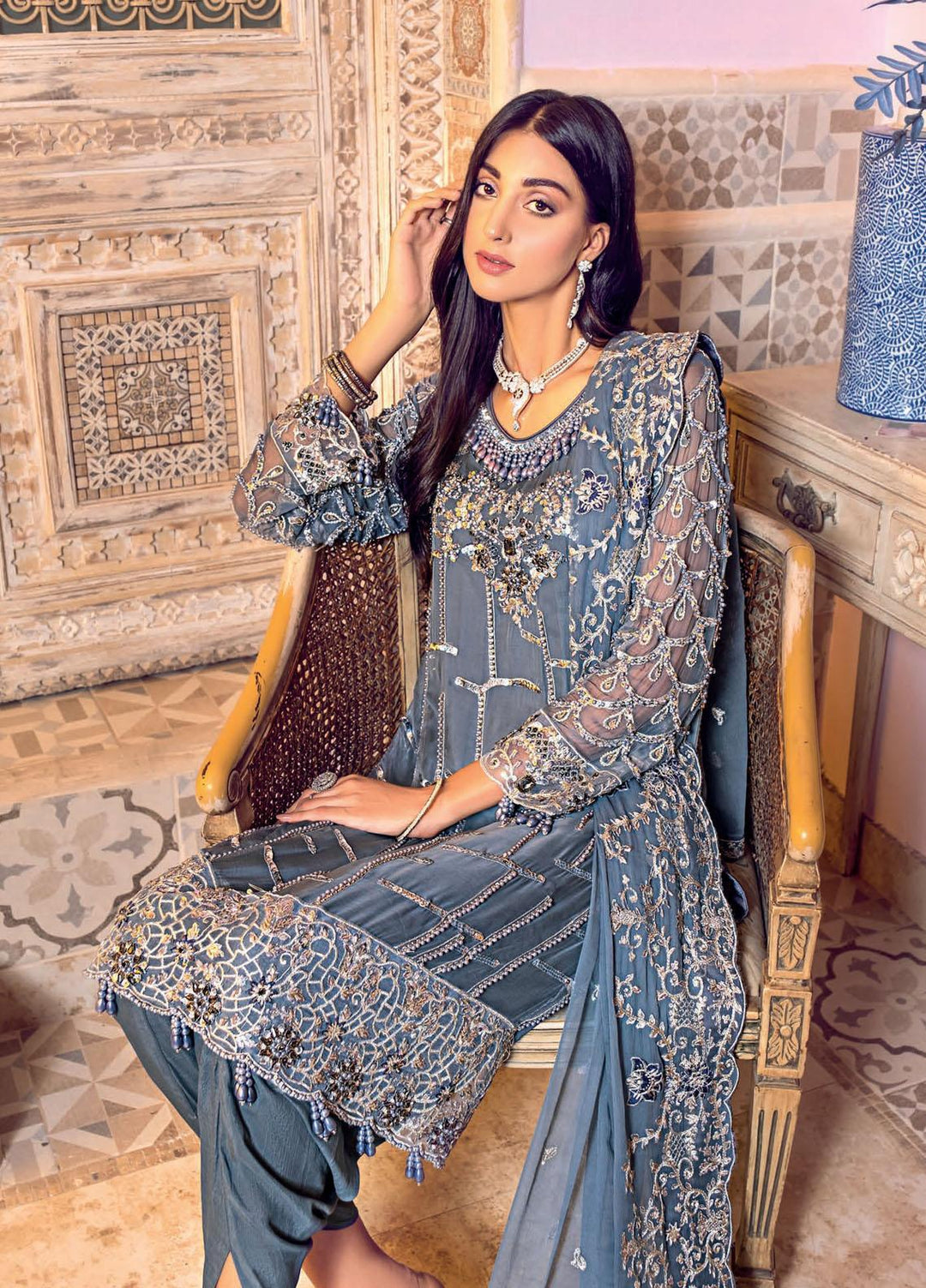 Zebtan Embroidered Chiffon Suits Unstitched 3 Piece ZBT21BZ ZQ-01 - Luxury Bridal Collection